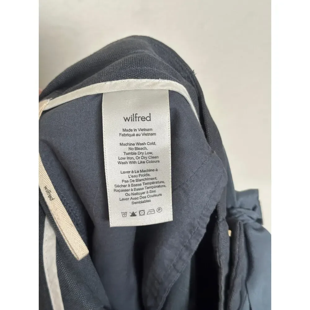 Aritzia Wilfred Tie Front Waist Linen Lyocell Blend Capri Pants Navy Blue Gray
